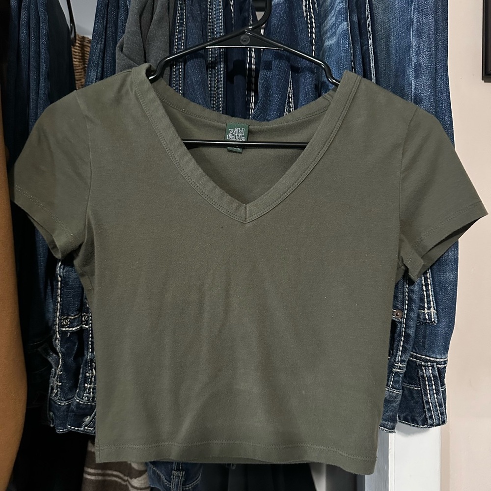 Wild Fable Khaki V-Neck Crop Top